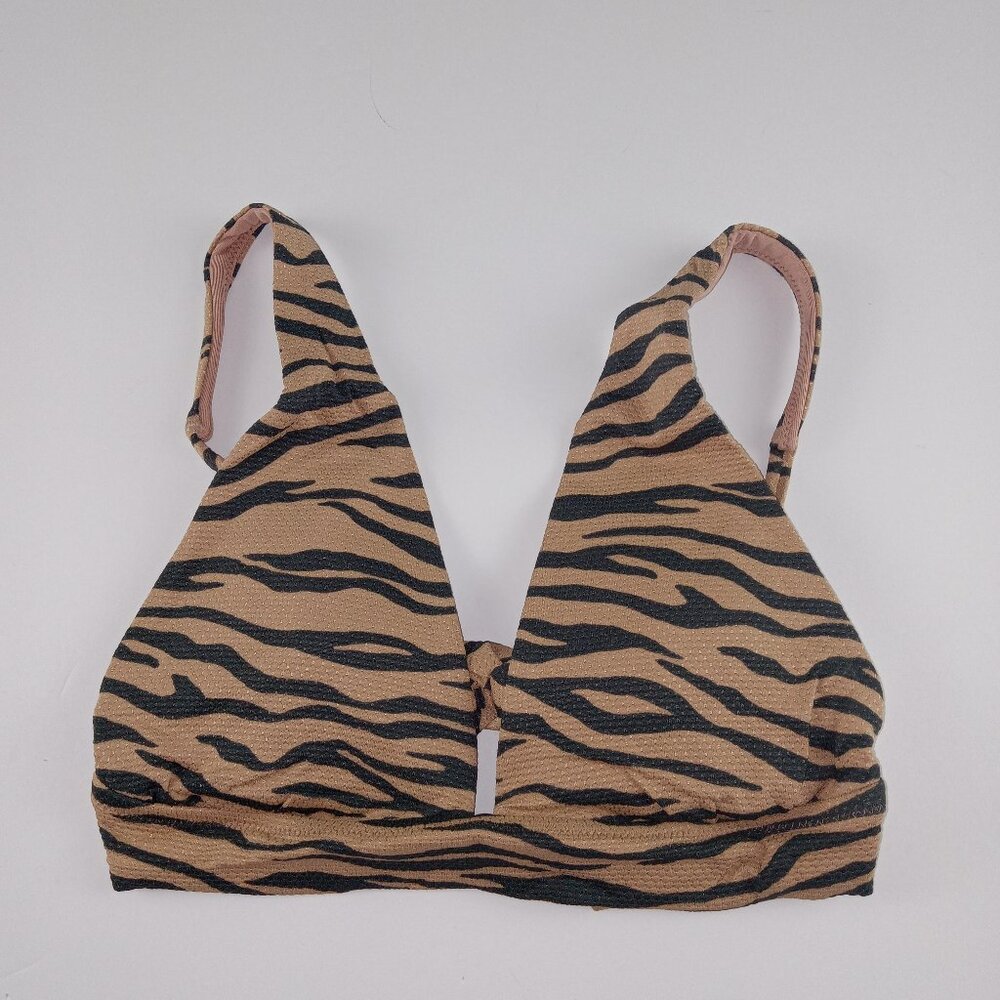 Aerie Women's Pique Tie Longline Triangle Bikini Top Size Small Animal Print